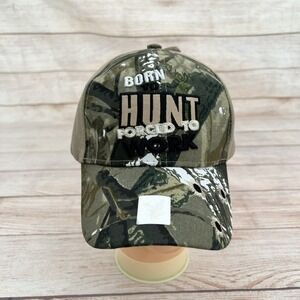 BORN TO HUNT FORCED TO WORK DEER BUCK HUNTING BALL CAP HAT Brown/Camo